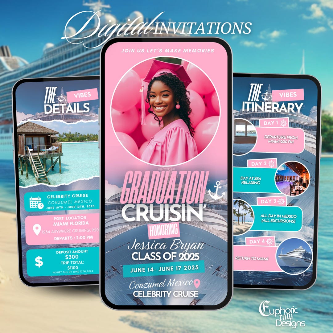 Graduation Cruise Itinerary Invitation, Class of 2025 Digital Grad ...