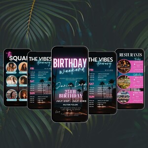 Digital Travel itinerary, itinerary template,  travel itineray, Birthday Weekend Invitation, Weekend Itinerary, Digital Schedule, Girls Trip