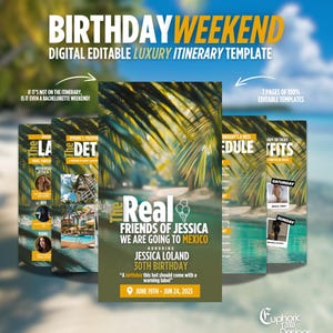 Digital Girls Trip Birthday Weekend Getaway Invitation, Boho Editable Miami Vacation Itinerary, Travel Planner, Housewives Trip Template