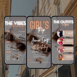 Digital Travel itinerary, itinerary template,  travel itineray, Birthday Weekend Invitation, Weekend Itinerary, Digital Schedule, Girls Trip