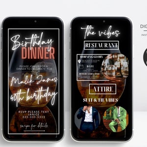 Men Birthday Dinner invitation & itinerary Male Birthday Dinner, Smartphone Text Phone Electronic Birthday Party Invite, Editable Template