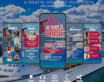 Digital Family Cruise Trip Itinerary Invitation, Cruise Itinerary Template, Animated Invite, Family Reunion, Canva Vacation Holiday Planner