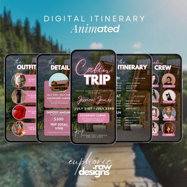 Digital Birthday Cabin Weekend Getaway Itinerary, Bachelorette Camping, Rocky Mountains, Travel Planner, Packing List, Vacation Planner