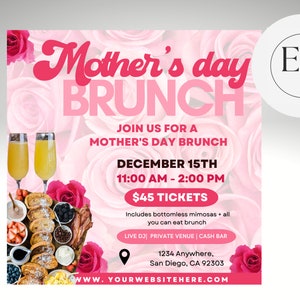 Mother&#39;s Day Brunch, Mother&#39;s day dinner Flyer, Mommy Brunch Flyer, Mothers day Flyer , Editable Printable Template , Instant Download