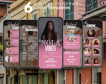 New Orleans Girls Trip Digital Birthday Itinerary, Nola Vibes Planner, Editable Weekend Getaway Schedule, Lousina Travel Planner Template