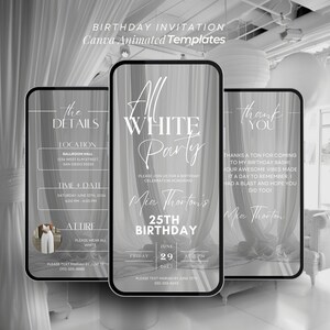 All White Party Invitation, Birthday Dinner Invite, All White Birthday Affair Itinerary, Summer White Party Template, Editable Canva Evite