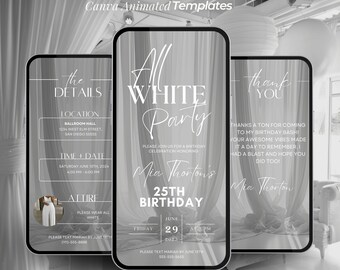 All White Party Invitation, Birthday Dinner Invite, All White Birthday Affair Itinerary, Summer White Party Template, Editable Canva Evite