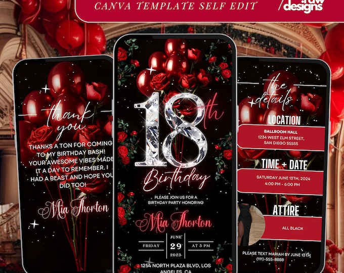18th Birthday Invitation Card Template Full Editable Elegant Gold and ...