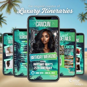 Cancun Itinerary Invitation, Mexico Beach Evite, Editable Birthday Trip Invite, Digital Bday Itinerary, Canva Template, Girls Getaway
