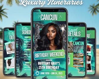 Cancun Itinerary Invitation, Mexico Beach Evite, Editable Birthday Trip Invite, Digital Bday Itinerary, Canva Template, Girls Getaway