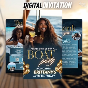 Boat Party Invitation, Animated Yacht Party Evite, Gold Digital Yacht Beach Cruise Birthday Invite, Summer Sailing, DIY Editable Template