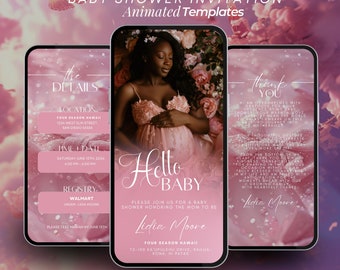 Pink Bow Baby Shower Invitation, Blush Floral Baby Shower Evite, Baby Girl Shower Invite, Editable Canva Mobile Invitation
