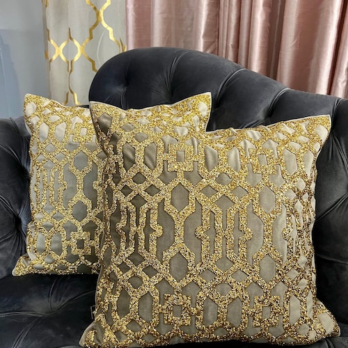 Luxury Chevron Gold Silver and Gray Metallic Pillow Cover - Etsy