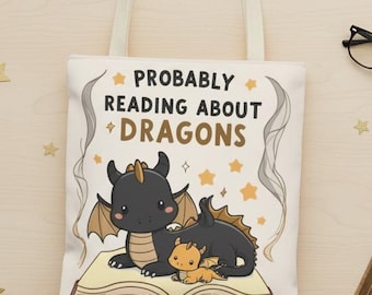 Probablemente leyendo sobre dragones: bolso de mano para amantes de los libros, perfecto para entusiastas de los dragones.