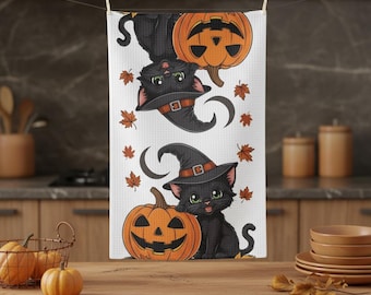 Spooky Cat Halloween Microfiber Tea Towel - Perfect for Cat Lovers