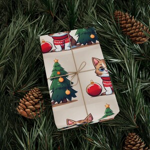 Festive Cat Christmas Wrapping Paper - High-Quality Fine Art, Available in 3 Sizes