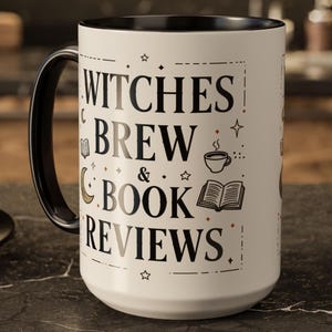 Witches Brew and Book Reviews Halloween Mug – Colorful Ceramic Coffee Cup for Book Lovers and Witches