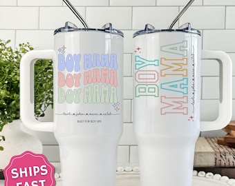 Custom Boy Mama Tumbler Personalized Mom Cup with Kids Names 40 tumbler with handle for Mothers Day Boy mom travel mug Birthday Travel cup