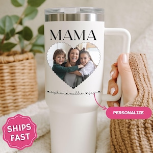 Personalized Mama Tumbler, Custom Photo 40 oz Tumbler with Handle Birthday Gift for Mom Gift for Mother&#39;s Day Mama Travel Mug Mama Cup Mom