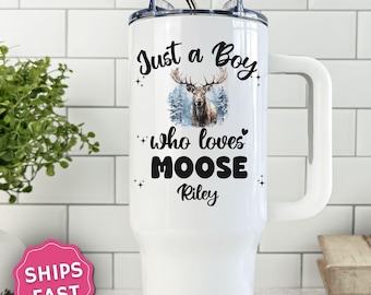 Moose Lover Boy Tumbler Gifts 20oz 40oz Personalized Name Travel Cup for Boys Stainless Steel Moose Kid Teen Gift