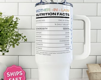 Mother In Law Nutrition Facts Tumbler, Mother In Law Gift Cup, Family Travel Mug, Birthday Gift