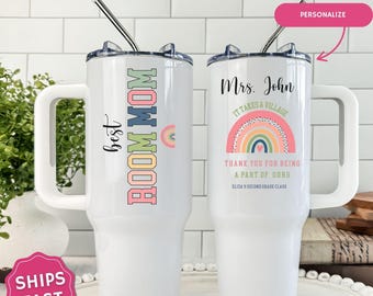 Best Room Mom 40 oz Tumbler, Classroom parent gifts from Teacher Volunteer Appreciation Travel Cup, Custom Thank You Tumbler for Volunteer
