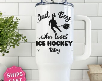 Just a Boy Who Loves Ice Hockey Tumbler 20oz 40oz Personalized Hockey Fan Gift Ice Hockey Lover Stainless Steel Tumbler Double Wall