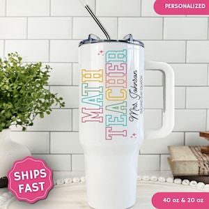 Personalized Math Teacher Tumbler Teacher appreciation tumbler with Handle Custom Mathematics Teacher travel mug End of Year Back to School