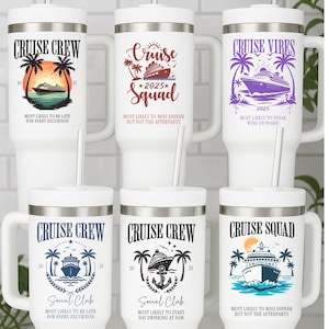 Personalized Cruise Tumbler, Custom Family Cruise Vacation 40 oz Tumbler with handle, Tropical cruise travel cup, Insulated Tumbler gifts