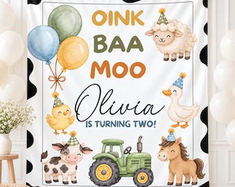 Oink Cluck Baa Moo Birthday Banner, Oink Baa Moo Turning Two Decorations, Oink Baa Moo 2nd Birthday Backdrop, Farm Animal Birthday Banner
