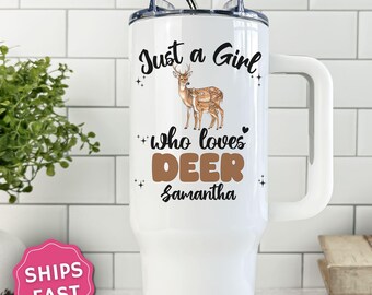 Personalized Deer tumbler, Custom Just a Girl Who Loves Deer Tumbler, Deer Tumbler with handle, Deer Lover Gift, Deer 40 oz Cup