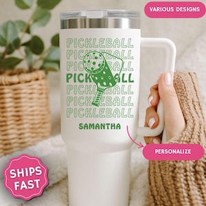 Custom Pickleball Tumbler,Personalized Pickleball 40 oz tumbler with handle,Pickleball Player gifts,Funny Pickleball Lover Gifts, Team gifts