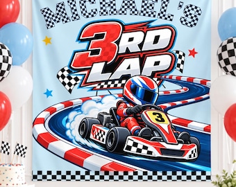 3rd Birthday Go Kart Banner, Birthday Backdrop, Racing Party Decor, Personalized Race Car Banner, Custom Age birthday party sign