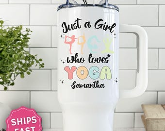 Personalized Yoga tumbler, Custom Just a Girl Who Loves Yoga Tumbler, Yoga Tumbler with handle, Yoga Lover Gift, Yoga 40 oz Cup