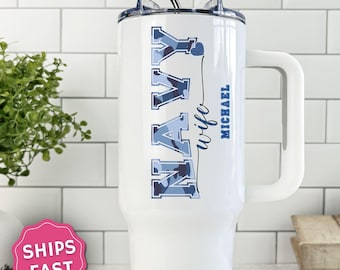 Personalized navy wife tumbler, Navy wife travel mug, Custom proud military wife tumbler with handle, custom Birthday gift for wife,