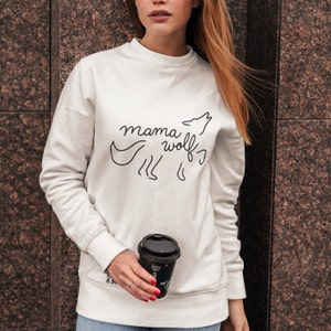 Mama Wolf Unisex Premium Crewneck Sweatshirt, Mama Shirt, Mom life Graphic Sweatshirt, Cute Women's Sweatshirt, Outdoorsy Mom Gift