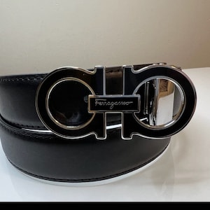 mens designer black lv dress belt silver buckle