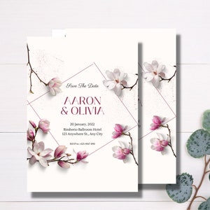 Carte de mariage élégante fleur violette et blanche taille standard "14,8 X 10,5" papier cartonné ou papier