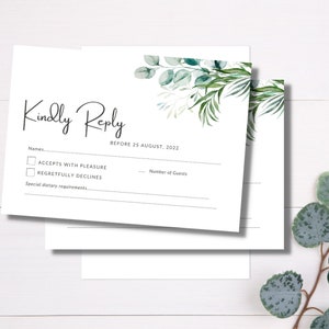 Carte RSVP avec du papier cartonné ou du papier de taille standard de verdure d'eucalyptus "14,8 X 10,5"
