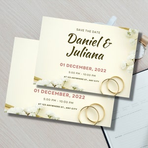 Carte d'invitation de mariage minimaliste dorée taille standard "14,8 X 10,5" papier cartonné ou papier