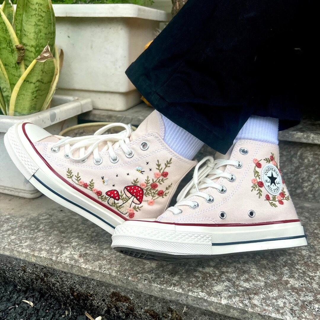 Mushroom and Floral Embroidered Converse Mushroom Converse Etsy