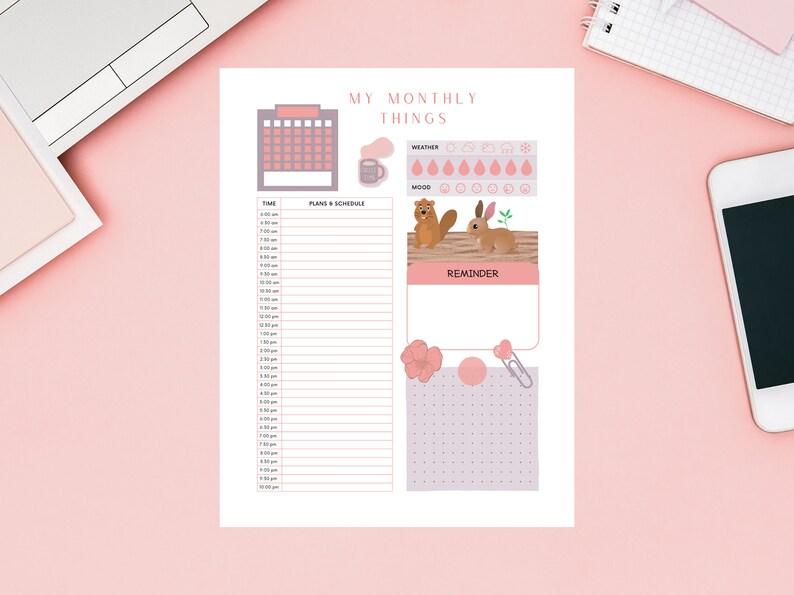 Minimalist Monthly Planner Printable, Printable Planner, Organizer