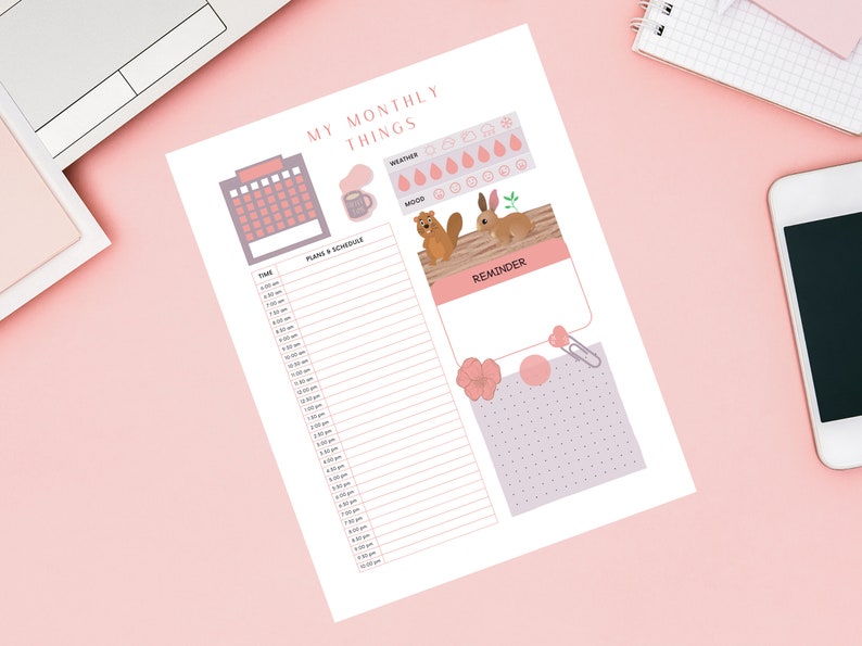 Minimalist Monthly Planner Printable, Printable Planner, Organizer