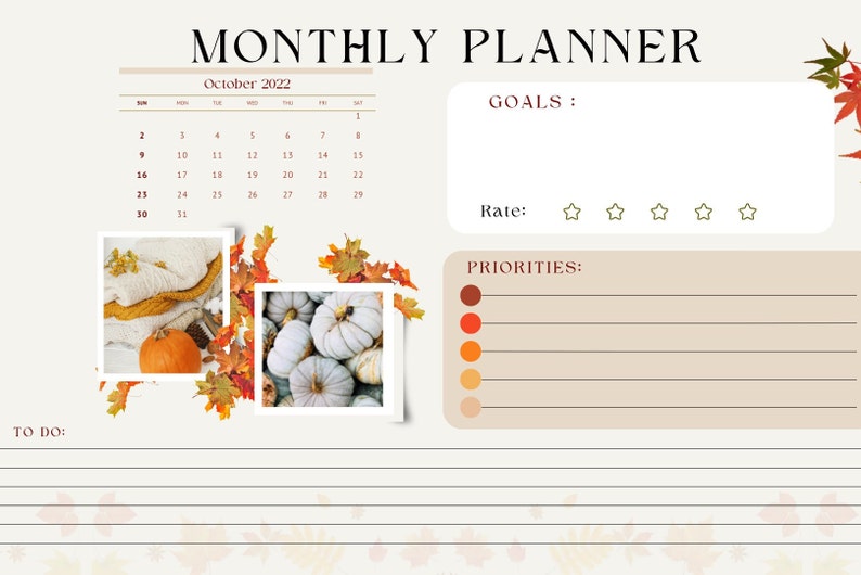 Printable Fall Themed Monthly Planner - Etsy
