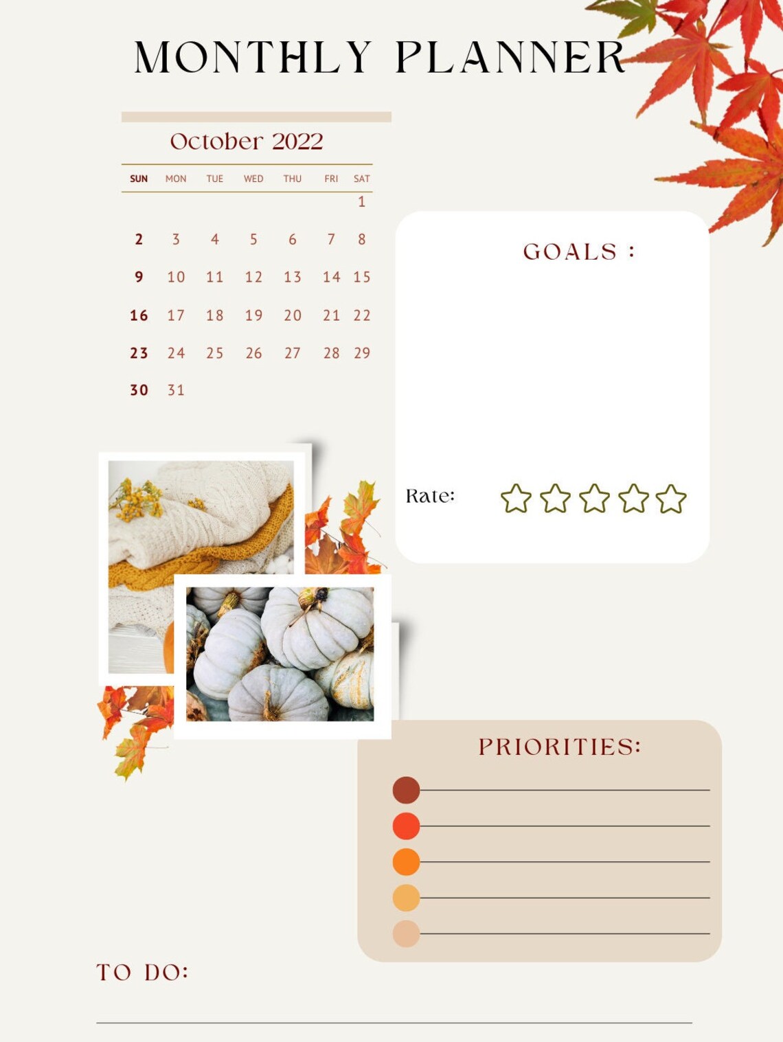 Printable Fall Themed Monthly Planner - Etsy
