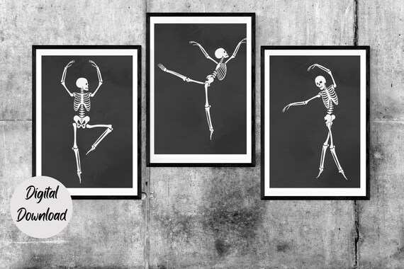 Printable Art Set of 3 Skeletons Dancing Ballet Art - Etsy