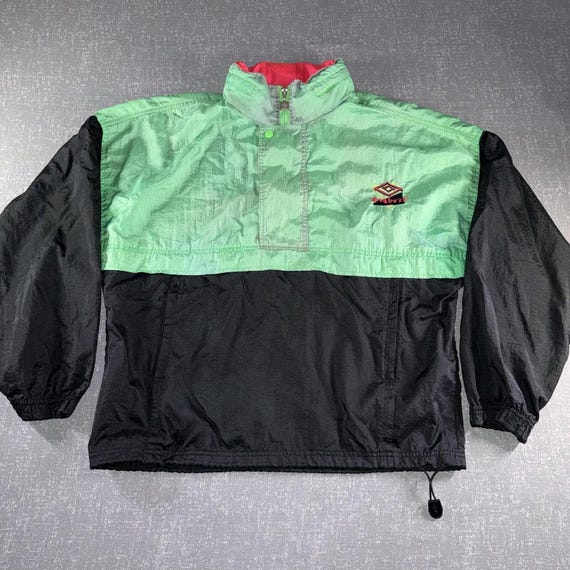 Umbro, Vintage Umbro Jacket Mens Medium Green Hooded 1/2 Zip Windbreaker Soccer 90s