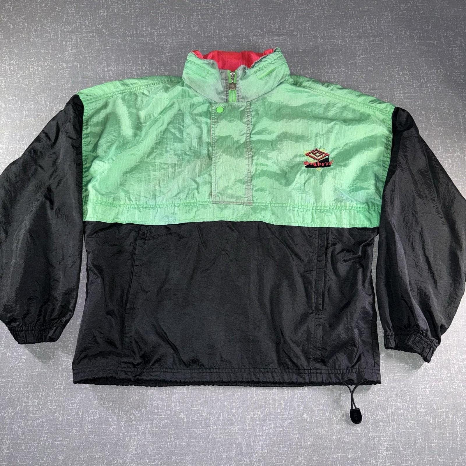 Umbro, Vintage Umbro Jacket Mens Medium Green Hooded 1/2 Zip Windbreaker Soccer 90s
