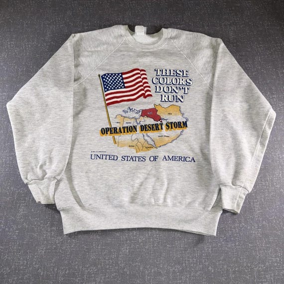Lee, Vintage Lee Sweatshirt Mens XL Gray Operation Desert Storm USA Flag 1990 Army