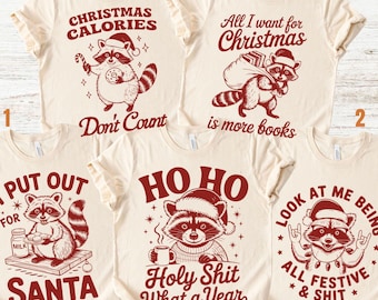 Funny Christmas Racoon Shirt, Matching Family Christmas TShirts, Vintage Xmas Shirt,Feral Raccoon Shirt, Feral Christmas Shirts, Group Xmas